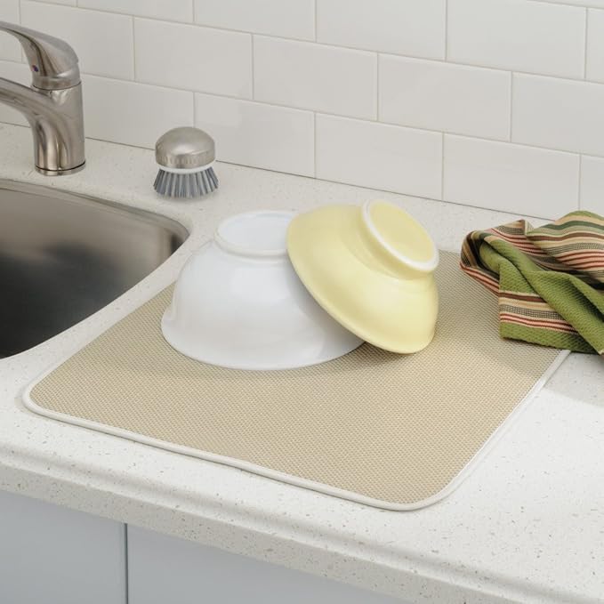 InterDesign iDry Large Kitchen Countertop Absorbent Dish Drying Mat, Wheat/Ivory