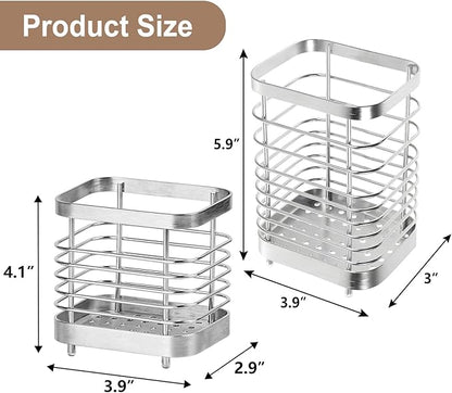 Utensil Holder, Stainless Steel Utensil Drying Rack for Kitchen Counter, Silverware Cutlery Flatware Holder Forks, Knives, Spoons, Chopsticks Organizer (Silver) - Image 2