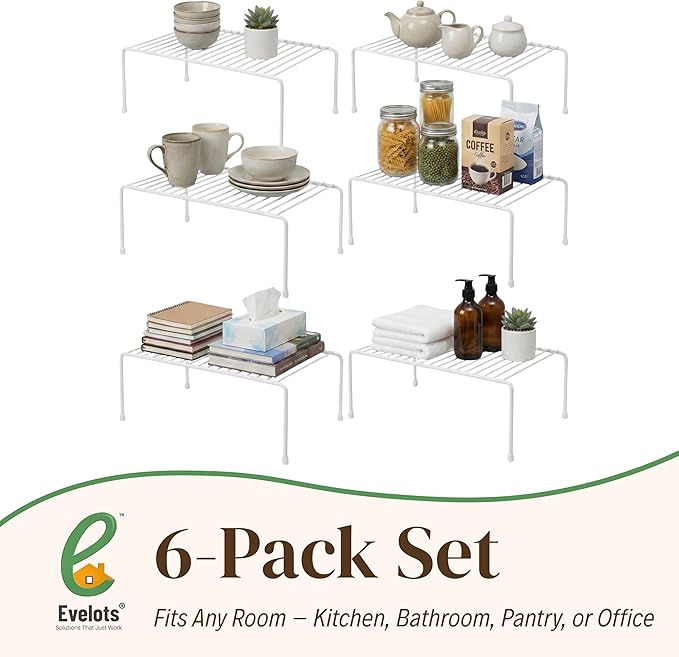 Evelots Kitchen Cabinet Wire Shelf Organizer/Rack - 6 Pack Sturdy Metal Shelf Risers - Double Your Counter Space - Great for Kitchen, Freezer, Pantry and Bathroom - Rustproof - White - Image 7