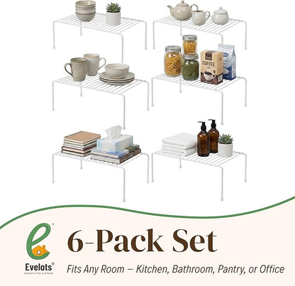 Evelots Kitchen Cabinet Wire Shelf Organizer/Rack - 6 Pack Sturdy Metal Shelf Risers - Double Your Counter Space - Great for Kitchen, Freezer, Pantry and Bathroom - Rustproof - White - Image 7