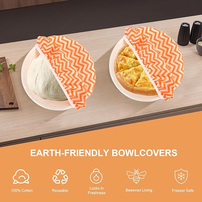 Reusable Bowl Covers for Bread Proofing（2 Large）- Cotton Beeswax Bowl Covers Reusable with Elastic Rim, Sourdough Bowl Cover for Food Storage and Food Preservation (10INCH)(wavy)