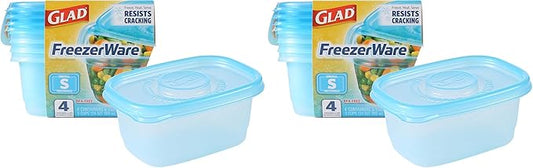 Glad Food Storage Containers, Small Rectangle, 24 Ounces | Freezerware | 4 Count Set | Pack of 2
