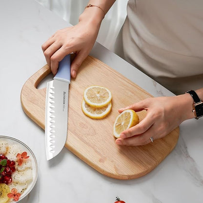 Astercook Kitchen Knife Set with Block and Sharpener 15 Piece German High Carbon Stainless Steel Knives Sharp Blade Dishwasher Safe Deba Knives with Ergonomic Handle, Delicate Blue - Image 7