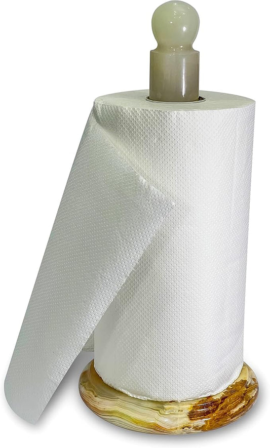 Handmade Green Onyx Paper Towel Holder – Unique Natural Stone Stand for Kitchen or Bathroom – Translucent Green Marble with Ivory Veining – Luxury Housewarming Gift