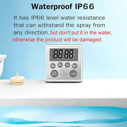 Digital Timer Waterproof Shower Timer Shower Clock Bathroom Kitchen Timer with Strong Magnet and Large LCD Display (Waterproof 7 Key) - Image 4