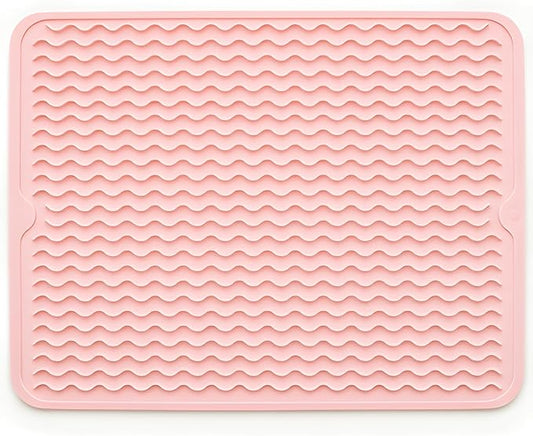 Silicone Drying Mat 16 × 12 – Pink Rose Non-Slip Sink Mat for Kitchen Counter, Heat-Resistant Food-Grade Dish Pad, Easy-Clean Multipurpose Drawer Liner (Pink Rose, 16" x 12")