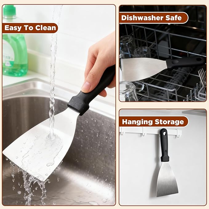 Griddle Scraper，Stainless Steel Grill Scraper,Slant Edge Metal Spatula for Teppanyaki Flat Top BBQ,Grill Cooking,Frying Steak Pork Chop Chicken Chop,Dishwasher Safe - Image 6