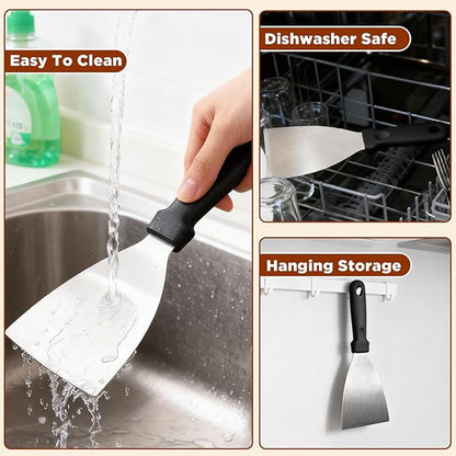 Griddle Scraper，Stainless Steel Grill Scraper,Slant Edge Metal Spatula for Teppanyaki Flat Top BBQ,Grill Cooking,Frying Steak Pork Chop Chicken Chop,Dishwasher Safe - Image 6