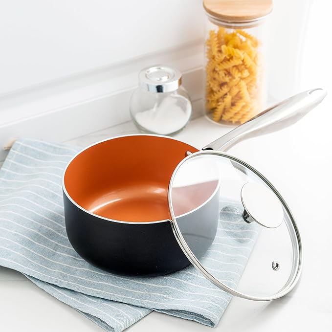MICHELANGELO 1 Quart Saucepan with Lid, Ultra Nonstick Ceramic Sauce Pan with Lid, Small Pot with Lid, 1 Quart Saucepan Nonstick, Small Sauce Pot, Copper - Image 5