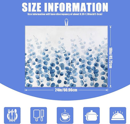 Blue Eucalyptus Leaves Dish Drying Mat for Kitchen Counter Drying Pad Absorbent Reversible Dish Drainer Rack Mats Draining Pad 18"x24"Inch