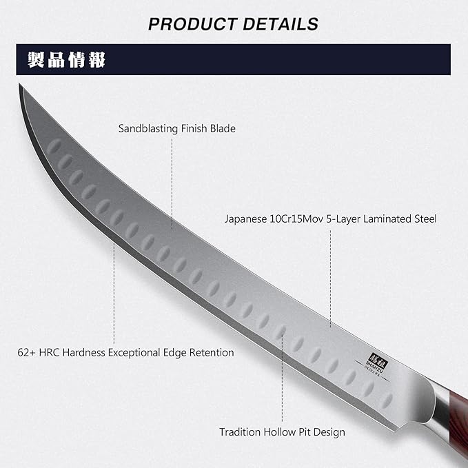 SHAN ZU Brisket Slicing Knife, 11.6 Inch Carving Knife Japanese High Carbon 10Cr15Mov Stainless Steel, Professional Ultra Sharp Meat Cutting and BBQ knife with Ergonomic Pakkawood Handle - Image 3