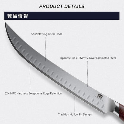 SHAN ZU Brisket Slicing Knife, 11.6 Inch Carving Knife Japanese High Carbon 10Cr15Mov Stainless Steel, Professional Ultra Sharp Meat Cutting and BBQ knife with Ergonomic Pakkawood Handle - Image 3