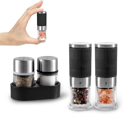 VEVOK CHEF Mini Salt and Pepper Grinder set with 2 Small Salt and Pepper Shakers Portable Cute Tiny Spice Grinder Pepper Mill Salt Grinder for Travel, Work, Camping, Party, School, Lunch Box