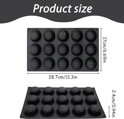 15-Cavity Silicone Baking Mold, Black, Raspberry Shape, Non-Stick, 11.3 x 6.69 in, for Chocolates, Desserts and Tea Time Treats