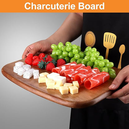 Large Acacia Wood Cutting Boards for Kitchen with Hanging – Big Wooden Cutting Board for Vegetables, Bread, Steak, Meat, Cheese, Charcuterie - BPA Free, 14" x 11"