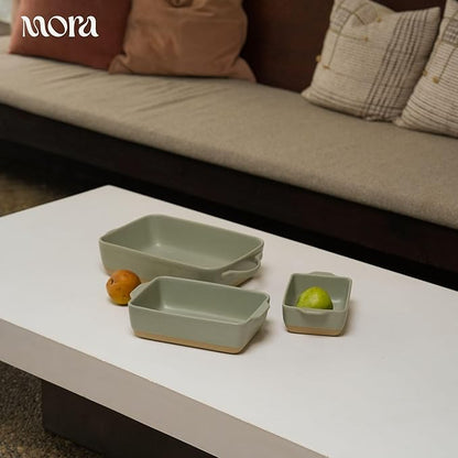 Mora Ceramic Set of 2 Baking Dishes For Casserole, Banana Bread, Brownies, Broiling, Roasting, and Baking. 7x11 in and Loaf Pans - Porcelain Serving Bakeware from Oven to Table. Freezer Safe - Thyme - Image 6