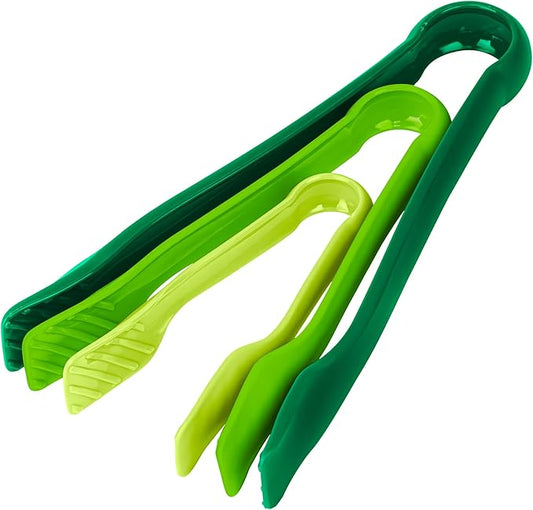 DecorRack 3 Pcs 6” x 8” x 10” Multi Colored Plastic Tong Set, 3 Pack Durable BPA-Free Quality Heavy Duty Designed for BBQ, Grilling, Salad, Buffets and Kitchen (Green)
