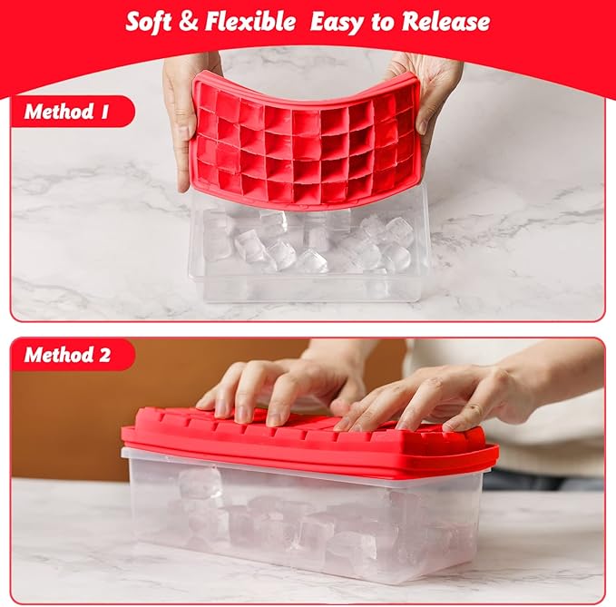 Silicone Ice Cube Tray with Leak-Proof Lid & Storage Bin for Freezer – BPA-Free 36-Piece Nugget Ice Molds, Spill-Resistant Cover & Ice Scoop Container Cover - Image 3