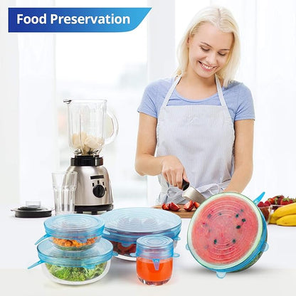 Silicone Stretch Lids, Zero Waste Reusable Silicon Container Lid Covers for Leftover Food Fruit Bowls Pots Cups Jars Dishes, 12PCS