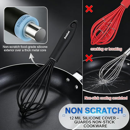 Anaeat Silicone Balloon Whisk, Perfect for Non-Stick Cookware, Milk and Egg Beater Blender, Heat Resistant Kitchen Whisks for Whisking, Cooking, Baking, Beating, Frothing & Stirring (Black) - Image 3