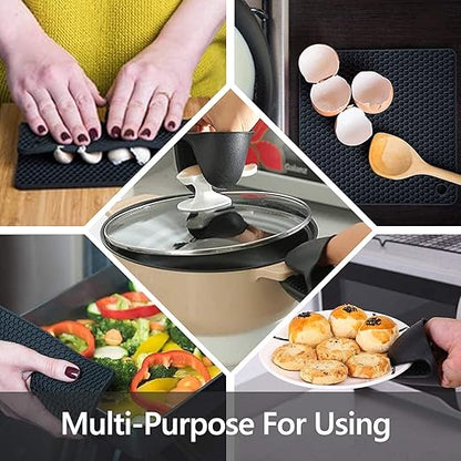 Silicone Oven Mitts and Pot Holders Sets, MTZRFLL Extra Long Heat Resistant Oven Gloves with Hot Pads and Mini Oven Mits Set for Kitchen Baking Cooking, Soft Quilted Lining, Pack of 6 (Black) - Image 5