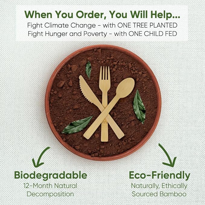 EcoPreps 100% Compostable Bamboo Cutlery Set (250 PCS - 125 Forks, 75 Spoons, 50 Knives) Eco-Friendly, Natural, Biodegradable Disposable Utensils Set | Bamboo Disposable Forks, Knives, and Spoons Sets - Image 3