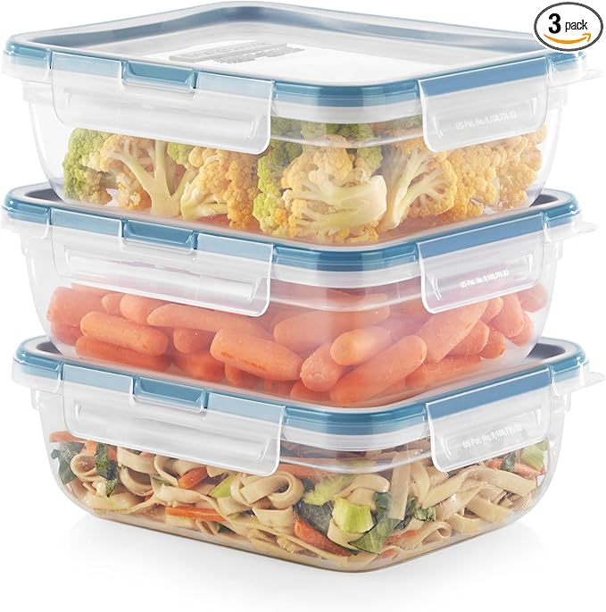 Snapware Plastic Total Solution 3-Pack (8.5-Cup) Food Storage Containers Set, Leakproof & Airtight Plastic Locking Lids Rectangular Containers, BPA-Free Lids, Microwave Dishwasher Freezer Safe by Snapware