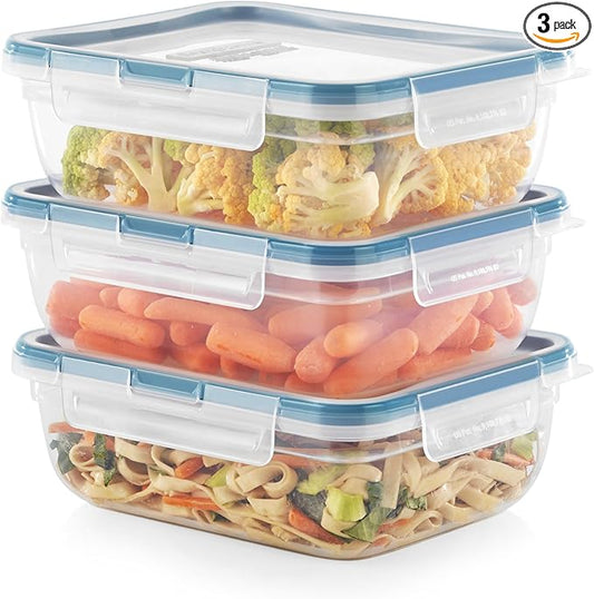 Snapware Plastic Total Solution 3-Pack (8.5-Cup) Food Storage Containers Set, Leakproof & Airtight Plastic Locking Lids Rectangular Containers, BPA-Free Lids, Microwave Dishwasher Freezer Safe by Snapware