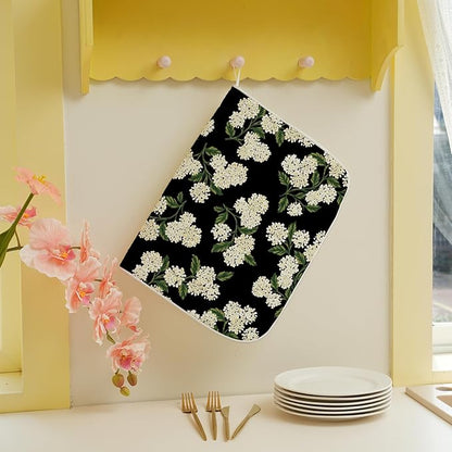 Black Dish Drying Mat 18x24 Inch Green Vintage Floral Hydrangea Flower Drying Mat Spring Summer Seasonal Absorbent Dish Drying Pad Dish Rack Drainer Mats for Kitchen Dining Counter
