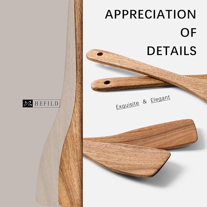2pcs Wooden Spatulas for Cooking, 13inch Coated Acacia Wood Turners for Frying, Non-Scratch Wood Flat Spurtle for Pan & Wok, Wooden Cooking Utensils for Non Stick Cookware, Long Handle Scraper - Image 3