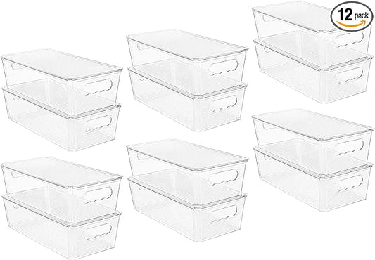 Vtopmart 12pcs Clear Organizers and Storage Bins with Lids, Stackable Plastic Storage Containers with Handles for Fridge, Freezer, Pantry, Cabinet, Kitchen Organization by Vtopmart