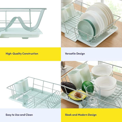 Sweet Home Collection Space-Saving 3-Piece Dish Drainer Rack Set: Efficient Kitchen Organizer for Quick Drying and Storage - Includes Cutlery Holder and Drainboard - Maximize Countertop Space, Mint - Image 6