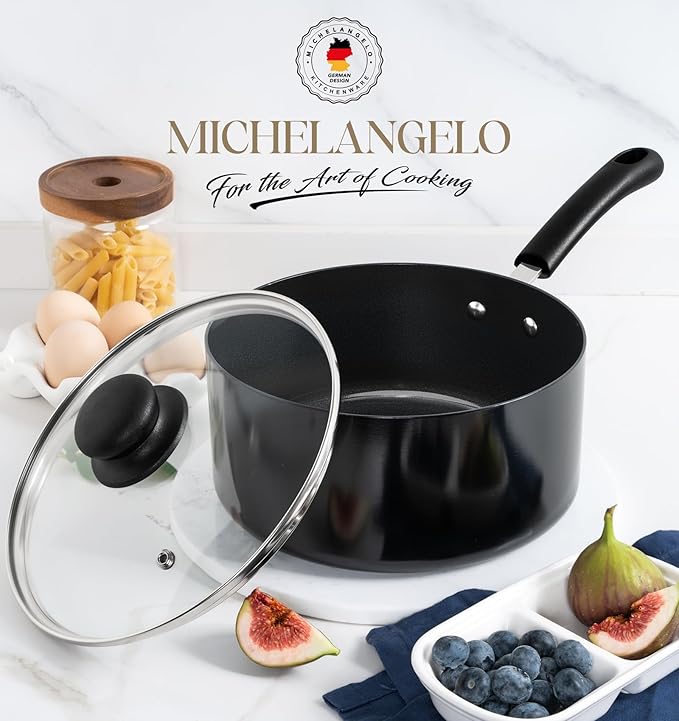 MICHELANGELO Nonstick Saucepan with Lid, Ceramic Sauce Pan Sets, Easy to Clean Sauce Pans, Multi-Purpose Cooking Pots, 3QT, Black - Image 6