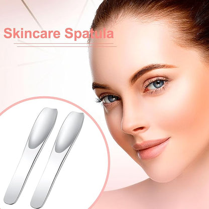 Pndeyo 3pcs Mini Stainless Steel Makeup Spatula, 2.75x0.45in Reusable Cosmetic Cream Spatulas Spoon, Silver Skincare Scoop Applicator Facial Massage Beauty Tools for Mixing Face Eye Cream