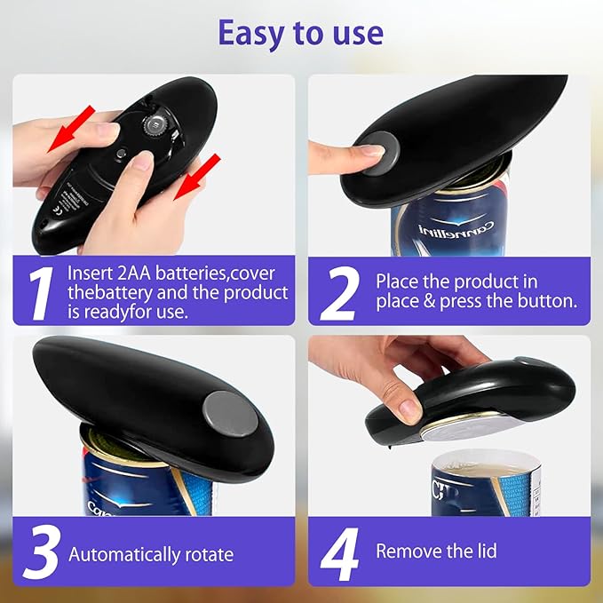 Electric Can Opener, Handheld One-touch Automatic Can opener, Smooth Edge Kitchen Gadget Can Openers Electric for Seniors with Arthritis - Image 4