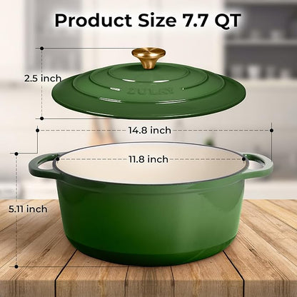 Zulay Kitchen 7.7 Quart Enameled Cast Iron Dutch Oven Pot with Lid – Premium Durability & Oven Safe up to 500°F – Heavy Duty Cookware Perfect for Bread Baking, Stews, Braising & Roasting – Green - Image 8