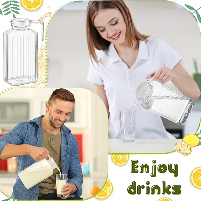 Panitay 4 Pcs 51 Ounces Plastic Pitcher with Lid Clear Acrylic Refrigerator Safe Pitcher Shatter Proof Juice Containers with Lids for Water Milk Sangria Lemonade Cold Drinks - Image 7