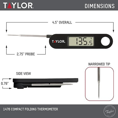 Taylor 1476 Instant Read Digital Meat Food Grill BBQ Cooking Kitchen Thermometer, Tailgating and Grilling Compact Folding Probe, Black - Image 3