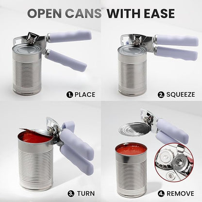 Zulay Kitchen Heavy Duty Stainless Steel Can Opener Manual with Bottle Opener - Rust Proof Manual Can Opener With Turn Knob & Comfy Soft Grip Handles - Light Lilac - Image 6