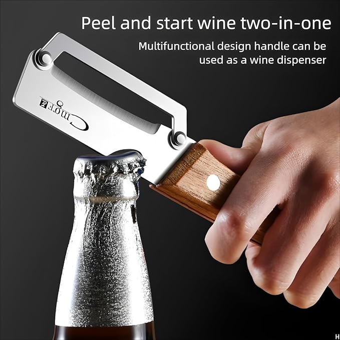 Premium Vegetable Peeler with Wooden Handle and Bottle Opener Stainless Steel Blade Kitchen Tool for Fruit Apple Potato Pumpkin Papaya Zucchini - Image 5