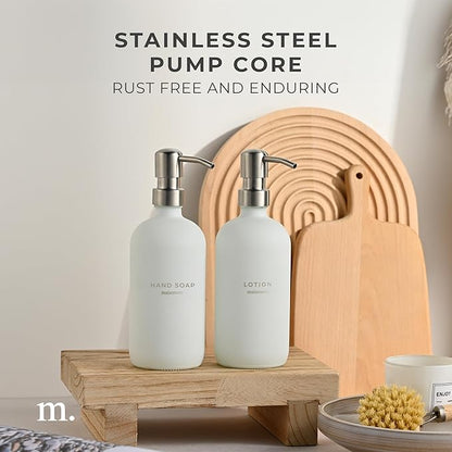 MaisoNovo Soap Dispenser 2-Piece Set | 16.9oz White Bottles with Silver Stainless Steel Pump Core