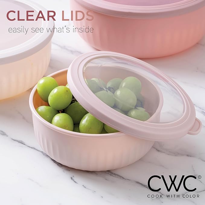 COOK WITH COLOR Prep Bowls with Lids- Wide and Deep Nesting Plastic Small Mixing Bowl Set with Lids, 12 Piece Set - Wide Bowls, Pink - Image 6