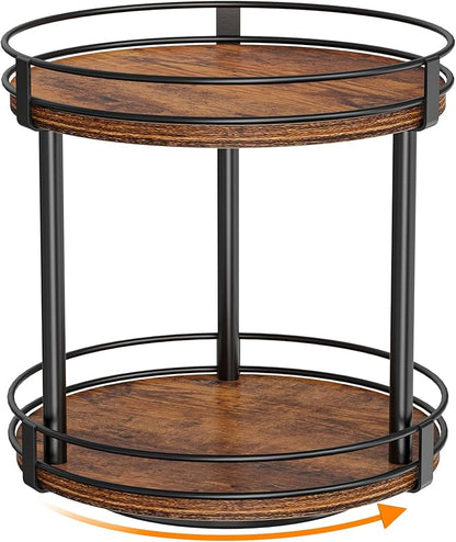 Snughome Rotating Spice Rack, 2 Tier Lazy Susan Organizer, Wood Kitchen Countertop Organizer, Brown Lazy Susan Turntable for Cabinet, 10.2" x 10.2" x 10.4" by Snughome