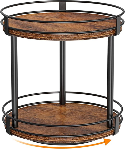 Snughome Rotating Spice Rack, 2 Tier Lazy Susan Organizer, Wood Kitchen Countertop Organizer, Brown Lazy Susan Turntable for Cabinet, 10.2" x 10.2" x 10.4" by Snughome