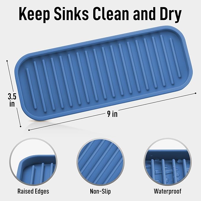 Zulay Kitchen (9x3.5) Silicone Sponge Holder for Kitchen Sink - Flexible Multipurpose Soap Tray Sponge Holder - Sink Organizer Tray for, Bathroom, Makeup, Trinkets & More (Provence Blue) - Image 4
