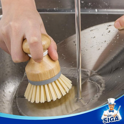 MR.SIGA Bamboo Palm Brush, Scrub Brush for Dishes Pots Pans Kitchen Sink Cleaning, Pack of 2 - Image 4