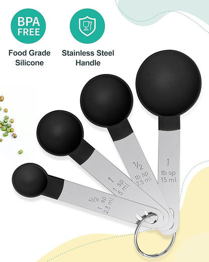Measuring Cups and Spoons Set of 8 Pieces, nesting measuring cups for Measuring Dry or Liquid Ingredients, Stainless Steel Handle, Kitchen Gadgets for Cooking & Baking （Black） - Image 4