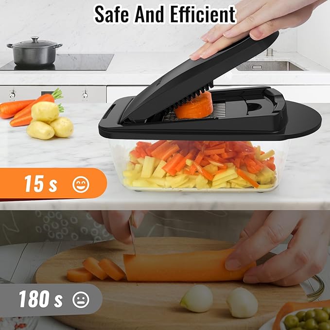 12 Blade All-in-1 Vegetable Chopper Mandoline Slicer with Container, Spiralizer with Containers, Food Chopper, Onion Chopper, Veggie Cutter for Salad, Kitchen Gadgets Accessories Essentials, Black - Image 8