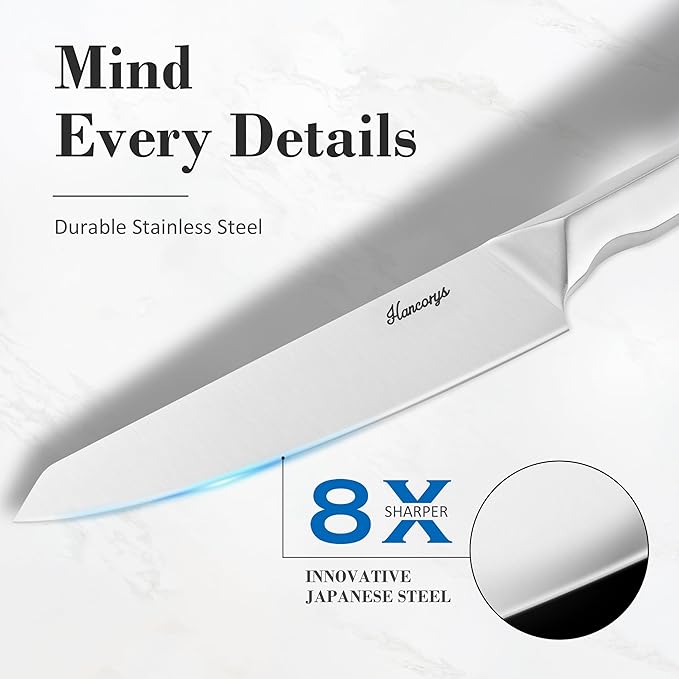 Knife Block Set, Japanese Stainless Steel Kitchen Knife Set with Built-in Sharpener, Sharp Knives with Non-slip Ergonomic Handle - Dishwasher Safe, Home Essential Gifts - Image 3