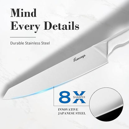Knife Block Set, Japanese Stainless Steel Kitchen Knife Set with Built-in Sharpener, Sharp Knives with Non-slip Ergonomic Handle - Dishwasher Safe, Home Essential Gifts - Image 3
